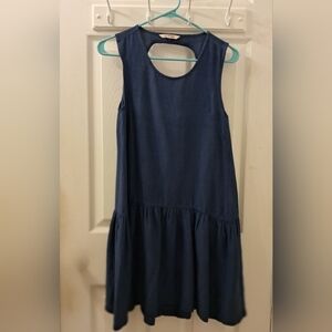 Ali Golden Navy Linen Dress with V Cut Out Back and drop waistline Size XS